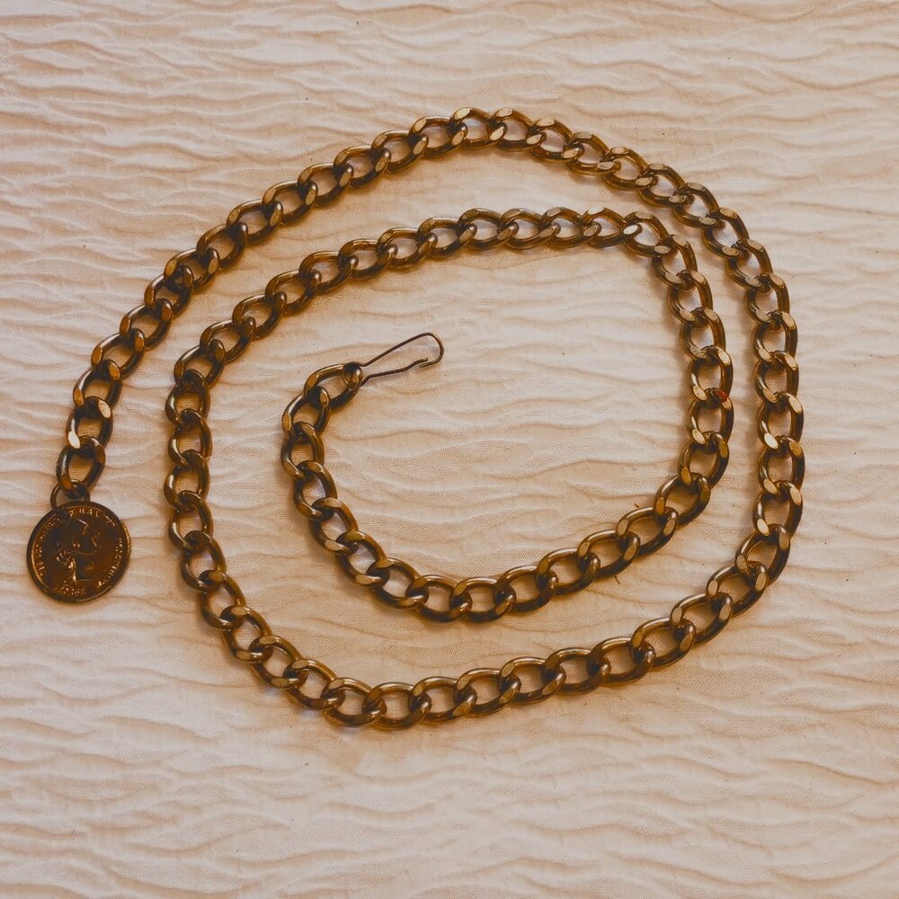 Vintage Chunky Gold Tone Belt with Coin Medallion 40" long